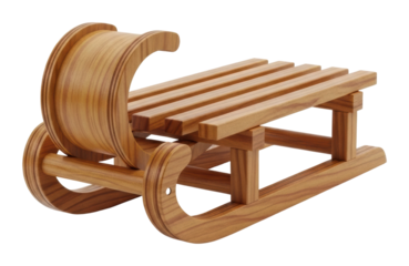 Winter sports action with wooden sled snowy landscape fun concept isolated on transparent background