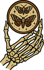 Death Moth Skeleton Hand Vintage Tattoo Design