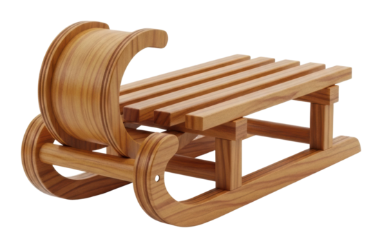 Winter sports action with wooden sled snowy landscape fun concept isolated on transparent background