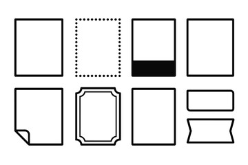 Geometric Banner Elements. Banner Elements linear icon set: border line, dotted edge, shadow bar, gradient block, highlight stripe, corner curl, frame panel, text box