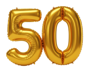 Celebrate 50th anniversary with golden balloons party venue isolated on transparent background