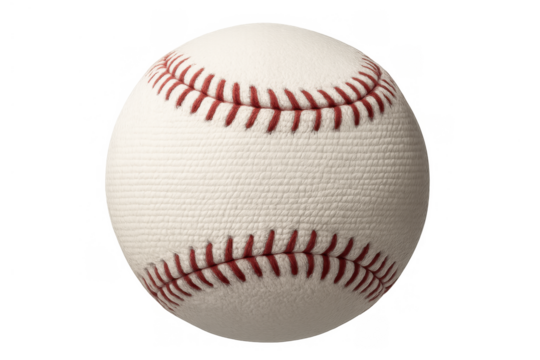 Traditional white baseball with red stitching, representing iconic american sport and leisure game, transparent background