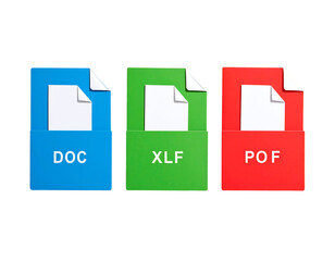 File format illustrations featuring Doc Excel and Pof extensions on black background