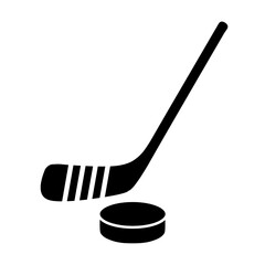 Hockey stick and puck vector icon illustration in silhouette style