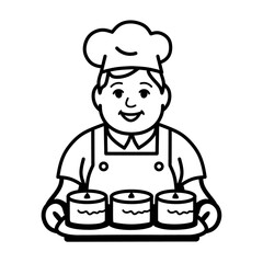 Baker Holding Tray of Cupcakes Vector Illustration Line Art