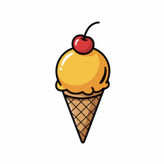 Cartoon Ice Cream Cone with Cherry Illustration for Summer Treat