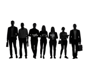Silhouette of diverse business team walking together towards brighter future