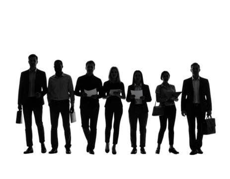 Silhouette of diverse business team walking together towards brighter future
