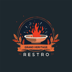Classic Food Restaurant Badge with Fire Icon