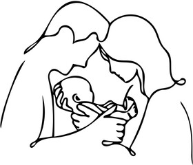 Parents and baby illustrator sket 
