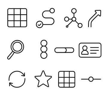 Digital Learning Pathway. Digital Education Tracks linear icon set: curriculum tiles, roadmap line, concept nodes, guided arrow, clarity lens, level markers, progress bar, skill