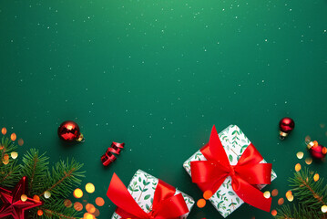 Merry Christmas and Happy Holidays greeting card, frame, banner. New Year. Red white Christmas...