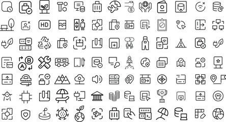 Set of ui ux icons, representing user interface, user experience, web development, app design, navigation, and settings concepts, designed in a bold stroke style.