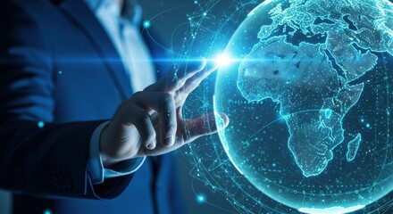 Businessman interacting with futuristic global network connection