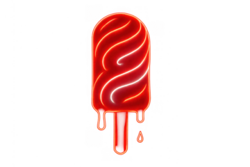 Glowing red neon popsicle melting, a captivating summer dessert concept with vibrant light and dripping liquid