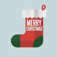 Merry Christmas Stocking Flat Design Illustration. Festive Red and White Holiday Sock Vector Graphic Icon for Greeting Cards, Winter Celebrations, and Web Decoration.