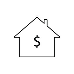 House outline with dollar sign icon for home finance and property value, isolated on white.