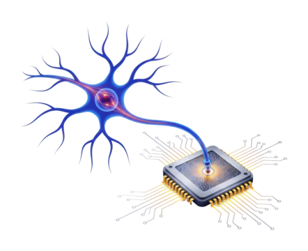 Connecting neurons and chips neuroscience technology digital abstract isolated on transparent background