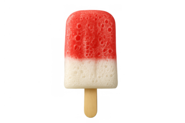 Strawberry and cream popsicle on stick against transparent background, refreshing frozen dessert for summer
