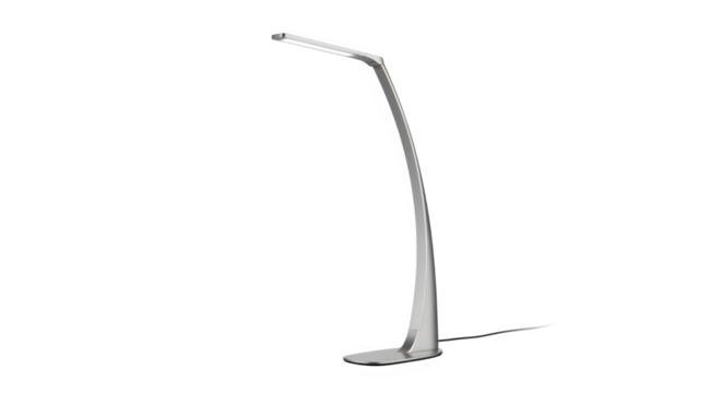 Modern led desk lamp with a sleek, curved design, isolated on transparent background