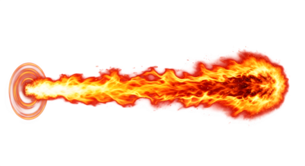 Intense orange and red fire blast effect with a circular source isolated on transparent background