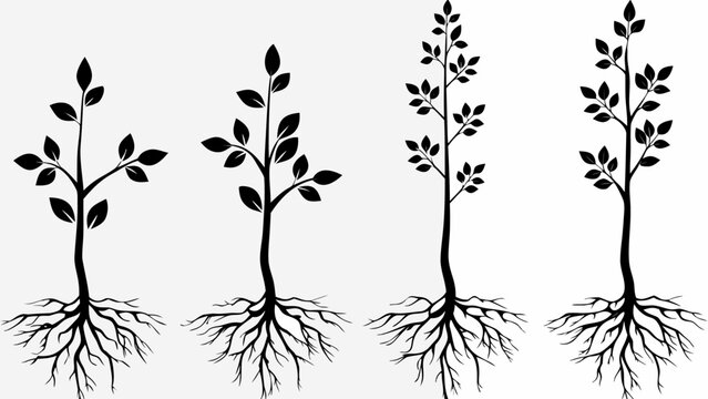 Illustrative growth cycle of trees, symbolizing development, progress, and ecological awareness, perfect for nature-inspired designs and environmental projects - Powered by Adobe