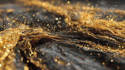 Two luminous particles—one gold, one silver—accelerate toward collision, creating radiant waves, energy ripples, and shimmering quantum interference representing wave-particle duality.