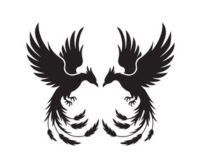 Phoenix Silhouette Clipart – Majestic Twin Fire Bird Design