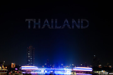 Bangkok,Thailand - November 22, 2025 : Vijit Chao Phraya 2025, AI Drone Show Festival in Thailand, Mobile Drones, Riverfront light show.