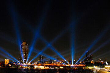 Bangkok,Thailand - November 22, 2025 : Vijit Chao Phraya 2025, AI Drone Show Festival in Thailand, Mobile Drones, Riverfront light show.