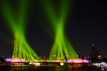 Bangkok,Thailand - November 22, 2025 : Vijit Chao Phraya 2025, AI Drone Show Festival in Thailand, Mobile Drones, Riverfront light show.