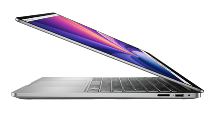 Modern Silver Laptop with Vibrant Screen Display on White Background.