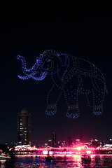 Bangkok,Thailand - November 22, 2025 : Vijit Chao Phraya 2025, AI Drone Show Festival in Thailand, Mobile Drones, Riverfront light show.