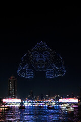 Bangkok,Thailand - November 22, 2025 : Vijit Chao Phraya 2025, AI Drone Show Festival in Thailand, Mobile Drones, Riverfront light show.