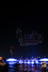 Bangkok,Thailand - November 22, 2025 : Vijit Chao Phraya 2025, AI Drone Show Festival in Thailand, Mobile Drones, Riverfront light show.
