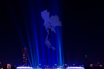 Bangkok,Thailand - November 22, 2025 : Vijit Chao Phraya 2025, AI Drone Show Festival in Thailand, Mobile Drones, Riverfront light show.