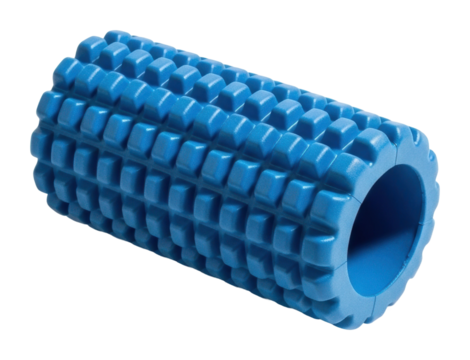 Fitness action foam roller for muscle recovery home gym blue design isolated on transparent background