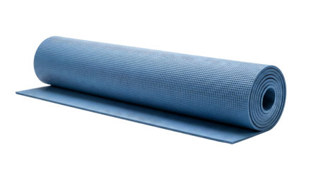 Rolled Blue Yoga Mat for Exercise and Fitness.