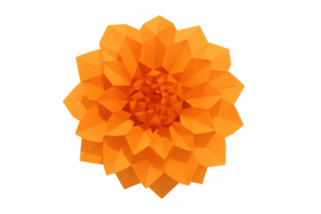 Orange paper craft flower on transparent background, a handmade or volumetric low poly origami style bloom