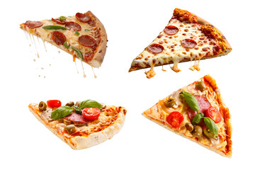 PNG image of Delicious pizza slices featuring pepperoni cheese tomatoes basil and mushrooms perfect for food blogs restaurant menus on transparent background