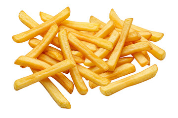PNG image of Delicious golden french fries piled high perfect for fast food menus and restaurant promotions with crispy texture and appetizing presentation on transparent background
