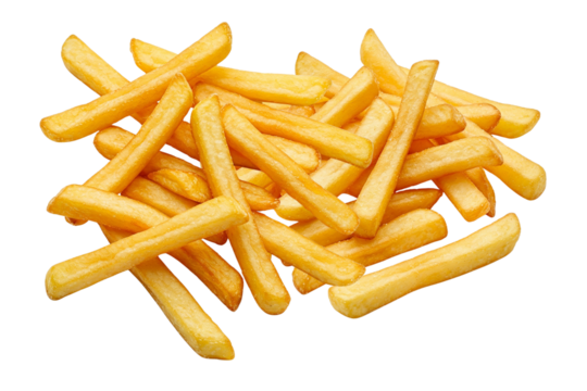 PNG image of Delicious golden french fries piled high perfect for fast food menus and restaurant promotions with crispy texture and appetizing presentation on transparent background
