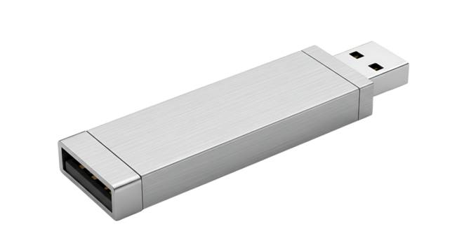 Silver USB Flash Drive for Data Storage and Transfer.
