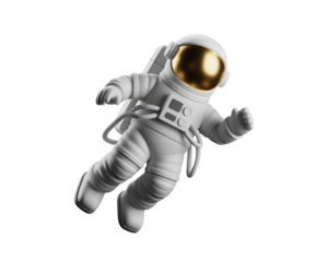 3D Astronaut Floating With Golden Visor space zero gravity isolated on a transparent background