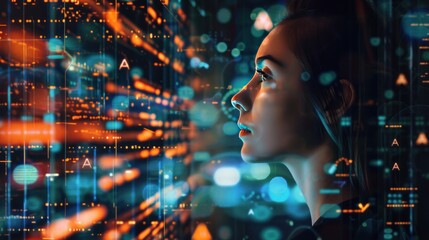 Woman and digital data overlay