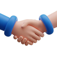 3D Cartoon Hands Shaking with Blue Bracelets handshake isolated on a transparent background