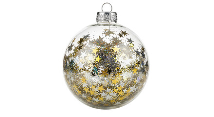 Transparent Christmas ornament filled with sparkling glitter stars.