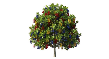 Tree with Colorful Decorations on White Background.