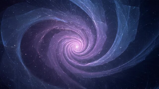 Ethereal spiral formation in a star filled universe, radiating vibrant purple and blue light. This cosmic scene evokes mystery, wonder, and the infinite beauty of the cosmos