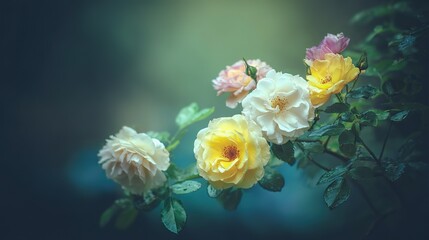 Garden aesthetics and landscape design with multicolor roses close-up, petal details